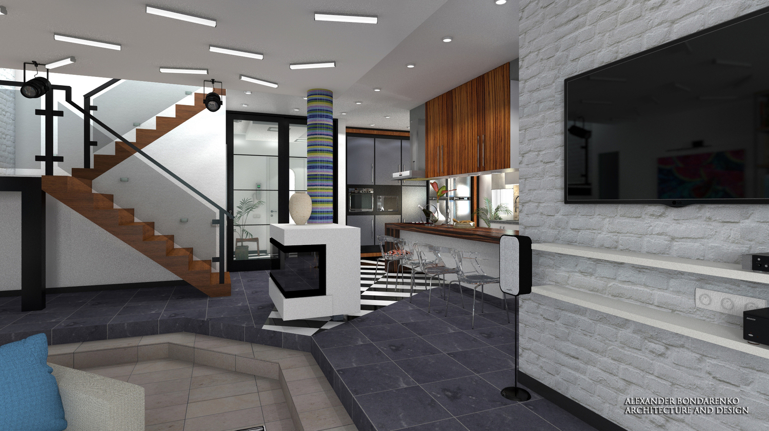 living room interior design apartment design in New York at Bennett AVE. Photo