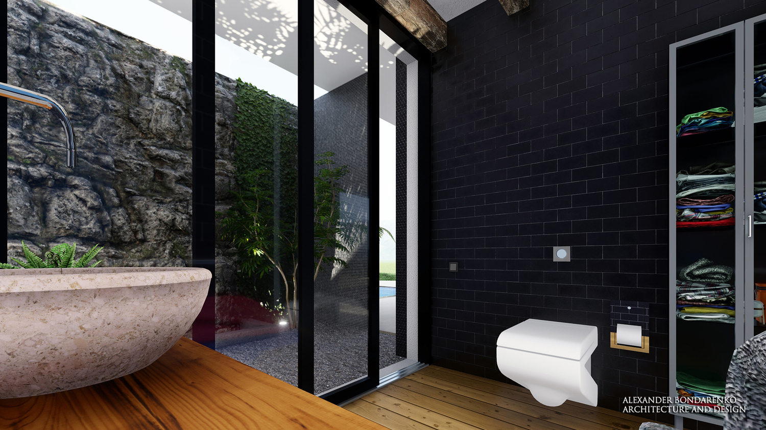 bathroom and shower room with its own patio. a photo