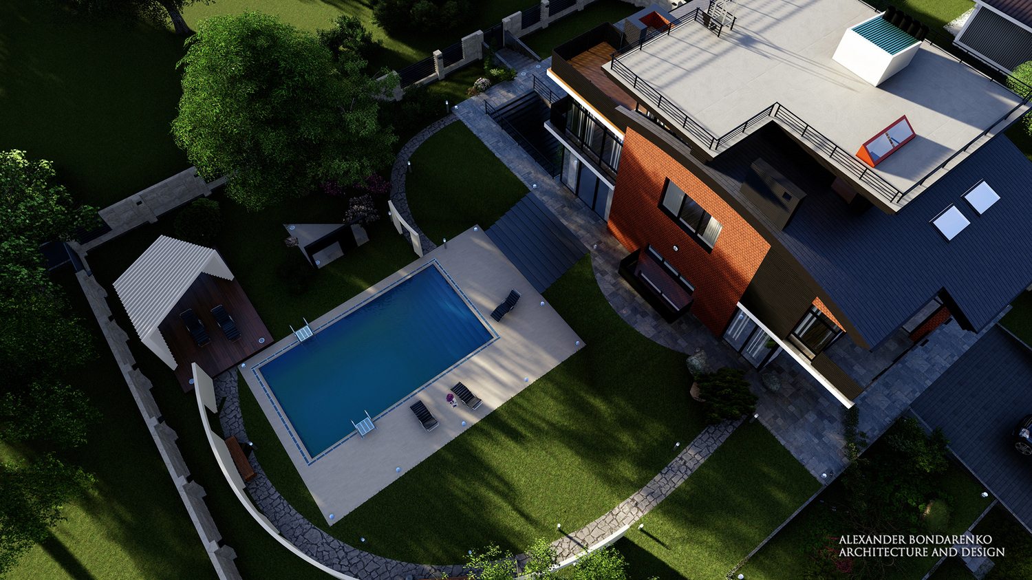 house project with landscaping and swimming pool Washington. a photo