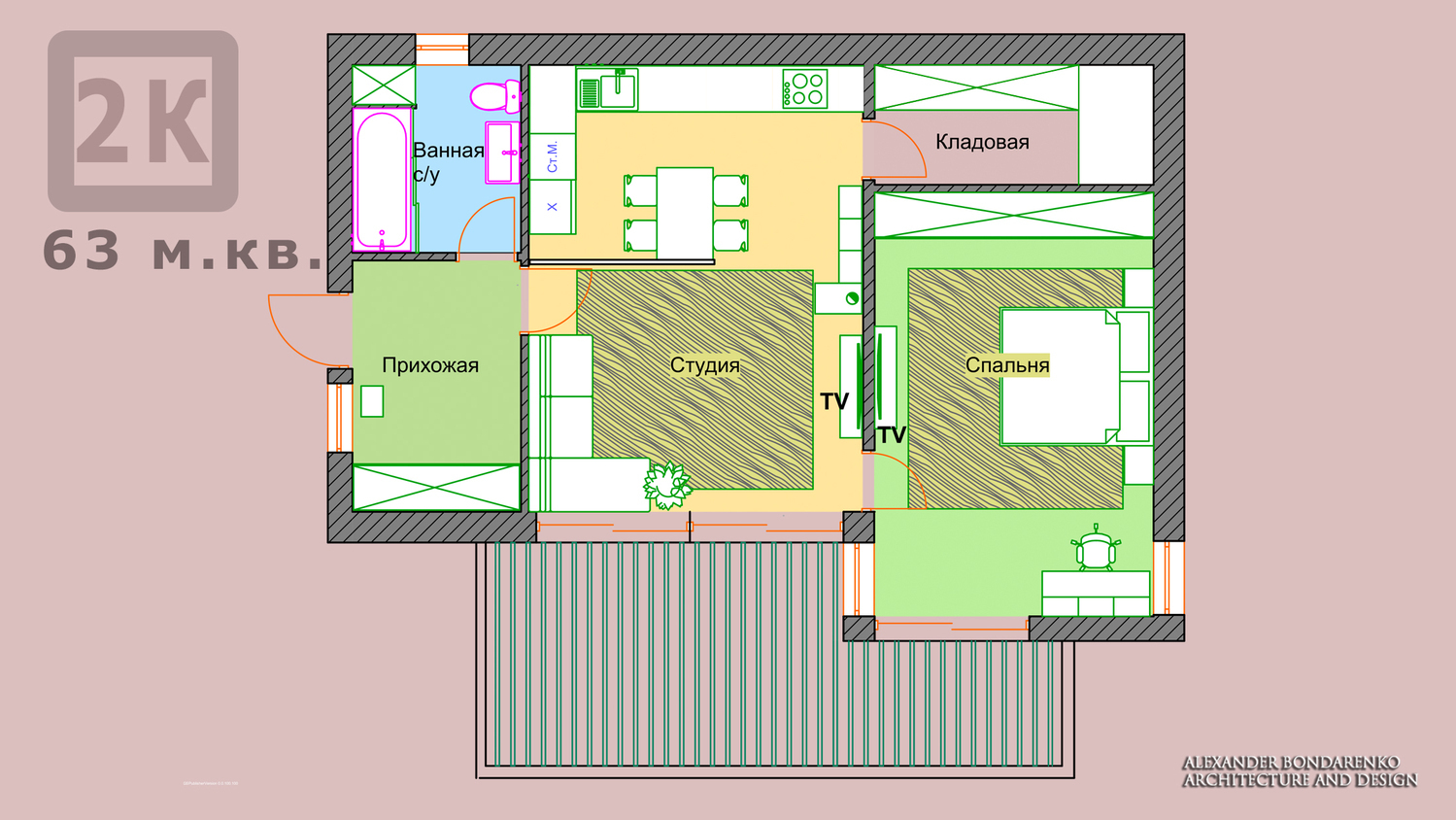 планировка дом-квартира 2 комнаты. фото
