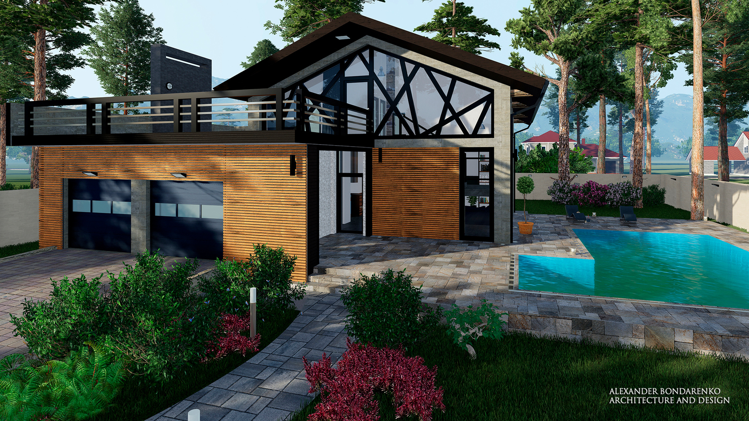 Архитектурный проект дома со встроенным гаражом. картинка